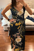 I really love the clean elegant look, and it's so thin and lightweight. Perfect for our upcoming mexico vacay. The first dress I received had one of the giant white/pink flowers on the neckline, which I thought took away from the clean look that the model has, so I spoke with customer service and they said I could "exchange" it, and just keep the dress that had my preferred pattern placement. Oddly enough the second one had that flower smack over one boob (my nipple was literally the central pollen stems), so I kept the first one anyway! I think it's a little overpriced for the quality (the zipper is challenging), but the cut is great and the style is really perfect for a beach resort dinner. - Crystal W.