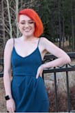 I was sooo excited to get this dress. Wore it to a wedding last March and it might be my favorite thing ever. It's a little bluer than in the pics I think, but it looked and felt great. Straps were a tiny bit too long, but my mom was able to sew them a bit shorter for me. I think if you have a bigger bust, the straps would be no problem. - Delaney T.