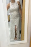 I love the lace on the design! I don't love the slit up the middle (instead of the side), but overall it's gorgeous so I'm going to go with it anyways!
I am normally a medium or 6 in dresses, but had to size down & the small was perfect! - Audrey M.