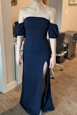 Very beautiful. Thick, stretchy fabric. Hugs in the right places! Great quality and feels like it should stay up at functions without having to tug on it. With heels, the length should be perfect without needing to get alterations. - Heather R.