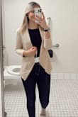 I absolutely love this!! The color is perfect and it's a great fit and length! The sleeves are a little tight in the arms but other than that, runs true to size! Great lightweight piece! - Lauryn L.