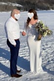 This dress ended up being absolutely perfect. It definitely required steaming out of the box, but no biggie. It was the perfect thickness for a cold outdoor wedding. The material is stretchy and comfortable. The way the train falls is beautiful and flattering. Good customer service as well! - Jordan G.