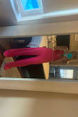 I love the look of this jumpsuit and the hot pink is vibrant. My only minor complaint is, as someone with a shorter torso, the crotch is a tad long. Other than that, it's very pretty! I plan on wearing it to my first grand baby's gender reveal. - Kymberly