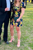 I wore this dress to a wedding and it was so beautiful and perfect for the occasion! It was a little tight in the hip area (I am almost always a 28 in jeans and ordered a M), but it did seem to loosen up a bit after sitting in it for a few hours. I got a bunch of compliments and can't wait to wear it again! - Berkley B.