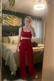 I love this set. It's a little tight in the waist, but I do think that's just the style. I considered sizing up but ended up keeping it as is. It's lined and high-quality fabric. Highly recommend! Have to get it hemmed but that's nothing unusual. - Mallory R.