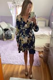 Bought this dress for a mid-March wedding in New Hampshire. It's very pretty and flattering. I love the print and color. I'm normally a size 6 and went with the small because the top fit better. For bustier women of similar size, the medium would probably be good. - Kelsey C.