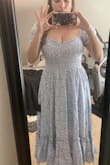 The dress itself is much heavier than I imagined but very well-made and comfortable. It was easy to put on. Fits perfectly. The only thing I would change is the neckline since I'm bigger chested. I didn't think cleavage would show. - Christina S.