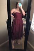 My SIL ordered this dress in pink for my wedding and I loved it, so now I ordered the burgundy for a wedding I will be attending this summer. We have different body types and it is flattering on both of us. It's a little tight but still feels like it fits good. It does feel a little scratchy on the top though, but nothing too annoying. Very excited to wear it, and I'm considering getting it in another color too! - Becky D.