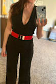 This was my first order from Lulu's (and the first jumpsuit I've ever purchased) and I wasn't sure what to expect, but I was pleasantly surprised. The quality was great. The fit was perfect. Even though it's low cut, I never felt like my boobs were going to pop out. It's cute with it without a belt. - Jamie S.
