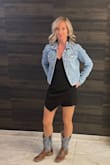 I had this in white already. I received so many compliments that when I planned my 40th birthday trip I ordered in black. We went to Nashville so I paired it with boots and a Jean jacket! Love it! - Katie S.