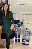 A great girly, sweater dress. I wore it for Christmas and loved it for the season. Very comfy, stretchy, and soft. Tried a medium at first but felt the large gave me more space in the hips and shoulders. - Julie M.