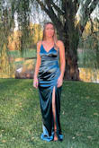 I wore this dress for my sister's wedding. What I love is the color and silhouette. The fabric and fit feel great. I am 5' 5" and wore 3 1/2" heels. The adjustable straps are a nice added feature. - Natalie M.