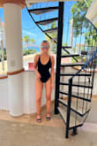 Loved this suit. Definitely much cheekier than expected but I didn't mind. Fabric is comfortable and definitely recommend. Sandals in the photo are from Lulus too, must have! - Emily G.