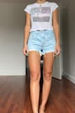 been searching for shorts that aren't too short in the back, are loose enough around the thighs to be comfy & have the perfect pale shade of blue. these are awesome. a little loose in the waist for me but would not change the size I'm stoked about these. - Mariah M.