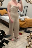 I was so impressed with the fit of this. It was a tad tight around the waist but not in an uncomfortable or unflattering way. It was also slightly shorter than I would have hoped for but not enough to make me want to return it. The material is so so soft and it felt like wearing pajamas but in the classiest of ways. Cant wait to wear this! - Kara H.