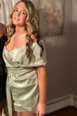 Beautiful dress! Love the color and fit!
The only complaint is it gets wrinkled quickly, but that comes with the material. - Jessica K.