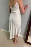 I love the fabric; it is lined, so not at all see-through. I bought it for pre-wedding activities or our reception. I will probably buy shapewear and pasties to wear with it. I also bought the "your favorite girl" and "true as can be" dresses in white and this one is both my fiancé's and maid of honor's favorite of the three. - Annemarie R.