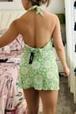 This set is so pretty and I was so excited to wear it for an upcoming birthday brunch but sadly it did not fit. A small would have been better in the waist but I think it still would have been short in the back due to my butt lifting it up lol. As I moved it would point upwards and show everything so I will not be able to wear it. - Joanna F.