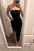 I knew I had curves but this dress hugs them perfectly in a whole new way!! I bought this dress for a black tie wedding in Rome this summer and I'm so excited for it! It's super comfty, the fabric is decently thick and good quality. It's not "heavy" but has a good weight to it that makes you feel secure. I have a smaller torso than the amount of fabric in the stomach area so it bunches up a little at my waist when I walk, but nothing a few pulls down can't fix! - RACHAEL P.