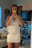 I first ordered this in XS for my wedding reception and sent it back because it JUST fit, but sitting and dancing in it, there was no give. Finally S came back in stock and it was much more comfortable. I have a small chest so I will have to alter the straps (easy to do), but other than that & exactly what I wanted and great quality. I think it comes down to how fitted you want it to be and how much moving you'll be doing! Obsessed with removable bow. - Rebecca A.