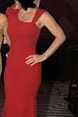 The dress arrived a little later than I expected. But when I got it I was thrilled!! It's fantastic quality for the price. It was not thin or see-through at all. The ruffle on the shoulder was full and gorgeous, beautiful rich red color. I got tons of compliments. HIGHLY recommend! - Amy P.