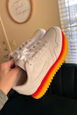 These shoes are an eye-catcher and they are very comfortable! I am usually a 7 but ordered a 7.5 and they're perfect.
I'm not sure how well the sole will hold up due to the odd shape though, I've worn them a few times and they seem fine so far. - Shania C.