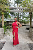 I wore this as a dress as a wedding guest and was very happy with it! The material is slightly stretchy, making it easy to move in.   The roomy top was also perfect for a larger bust like myself. The slit is pretty high, but it adds a sexy elegance to the dress. I received many compliments so it was definitely a hit! - Sabine D.