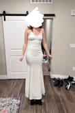 I love this dress! I plan to wear it to our backyard wedding this summer and think it will be perfect. Fits well, not too thick but isn't too thin either. The back is so pretty, small train but just enough of a fun lace detail. - Laura C.