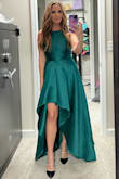 I ordered a medium and large and couldn't zip the medium, so if you're in between, size up.  I got a million compliments on this dress. The green is gorgeous.  I steamed it and it looked perfect.  I ordered it in pink too bc it was such an amazing dress.  Super comfortable and has pockets! - Michelle S.