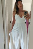 I have looked at sooooo many wedding dresses, and this one is EXACTLY what I was looking for! According to the size chart, I am a size 10 but ordered a size 8 since my size wasn't available. Even with that, the size 8 is a perfect fit for my figure and bust. Need to lose about an inch to fit into the dress, and is a motivation factor for me because I LOVE this dress! The dress is a bit long, but a walk down the aisle won't be a problem with the cut down the middle. 

LOVE THIS DRESS SO MUCH! - Kahealani A.