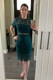 I'm in love with the jade color, lace, and the peek a boo's on this dress! I got a medium and it fits perfectly with my height/weight. Looking forward to wearing it at an upcoming wedding. - Miranda R.