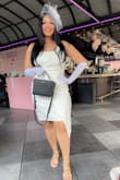 I bought this dress for my daughter's bridal brunch. I asked her for her measurements and I follow the measurement app on the website and it worked out perfect. She looked stunning in it. She received so many compliments from everyone. It was a perfect fit for my daughter, she looked beautiful and beyond happy. - Yolanda R.
