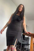 Ordered the medium based on the reviews that it runs large. I'm almost always a large and it fit well but didn't drape the way it does on the model on my hips. It also accommodated my 30GG chest. The slit is super high so I ended up sewing like 4" of it closed. Basically, if you've got a booty or hips order your regular size. - Talia S.