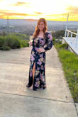 Loved this dress. Romantic, comfortable, elegant, good coverage, fun slip-perfect February wedding guest dress in CA. I didn't wear it off the shoulder, cause it would have been off my top. I had the sleeves up and that worked well. I got the L first, which is my typical size. It just was a little tight around the bust, but I have a pretty large bust. I was worried the XL would be wayyy too big, but it worked great! - Stephanie P.