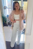Very cute set. Fabric was surprisingly thick and lined, so not see through. I needed the pants hemmed and the straps shortened on top but I think the XS would have been too tight in the waist. - Stephanie M.