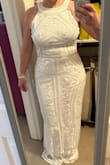 The dress far exceeded my expectations!! The beadwork, embroidery and sequins were really high-quality. Unfortunately, there was only an XL and I am a solid L or even M. I took it to a seamstress to see about getting it taken in but with all of the beadwork, it wouldn't have been cost effective.
The biggest fit issue for me was the gaping at the bust. I am not small chested, but there was quite a bit of room, I think in the correct size this would have been minimized. I also found the neckline difficult to wear with a bra. I am 5'3" and the dress was very long, I planned to have it hemmed at the seam at the knee for our casual wedding.
I ended up finding another Lulus dress with identical beadwork and different neckline in my size. - Melanie T.