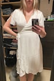 I thought the hemline on this would have a little more of a high-low look to it, but it's really just a basic wrap dress. Fabric is nice. - Erin W.