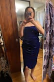I bought this when it went on sale and was on the fence about it. I have a curvy, mid-sized body and it's very difficult to find clothes that fit well. This fit perfectly and it's the first dress I've felt confident in for a long while. I have yet to see how it washes up (there is a disclaimer saying to wash separately and even after that, to be wary of wearing any lighter colored clothes with it). So, we'll see. But, it has some stretch and is very comfortable. - Kimmy O.