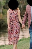 I wore this dress for an engagement shoot and it was exactly what I'd hoped for: colorful and flowy but modest enough that I didn't have to worry about what my grandma thought about my save-the-dates! I have an athletic build with a smaller top a larger bottom and went with the small which fit well, not tight in the hips at all which is always my biggest concern when ordering a small. You can't go wrong with this one ladies! - Kira C.