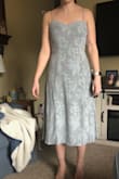This fits perfectly! Super flattering the material has some stretch to it and then length is amazing! The small hints of silver in it adds such a beautiful detail. It's gonna be perfect for the wedding I go to - Emily F.