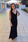 This dress was exactly what I was looking for. Wore it to a formal wedding. Loved the dark blue color. Material was higher quality so even though it is a tight dress it is still stretchy and flattering unlike other tight dresses can be. I normally would have ordered a size small or medium. But after reading reviews I decided to size down. So the XS worked out surprisingly. I have a smaller chest but bigger hips and butt so this dress works well for pear-shaped bodies! - Brittany L.