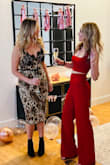 Love this jumpsuit!  Fits perfectly and doesn't show too much mid drift with the high waist pant. A slight amount of stretch but still holds you in. The pant leg is long so heels are required or if you are shorter you may need to hem. I will be ordering in other colors! - Amy S.