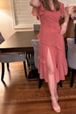 This dress was perfect for my event. It's classy with a little *umph* the leg slit is absolutely STUNNING. It is high so I will warn you if that's not what you're looking for but if not I dare you to try. The capped slit sleeves also add a simple elegant touch that is perfect. The color is exactly as pictured and it was very nicely made. I got a small but could have easily gotten an extra small for a tighter fit - Gabrielle S.