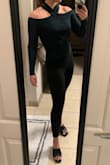LOVE the fit and feel of this sweater. The dark green is very figure flattering and the cold shoulder is so sexy and lays just right. The material isn't too heavy either, very soft and light sweater. This is a winner for sure, want to get it in other colors ASAP. - Carley J.