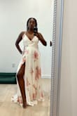 Love this dress!
The fabric is heavy and high quality. It is too long for my 5'2" frame, so will need to alter it.
The button at the bust is too tight for me, so I will also have the button location altered or removed altogether.
I'm wearing it without a bra in the pictures, but planning to buy a strapless U-shaped bra for when I'll wear it as a wedding guest. - Lensa M.