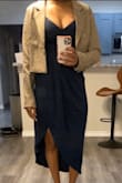 I like the blazer, but even with a smaller size the front fit really big. I put safety pins in for a better fit. The sleeves were long but perfect. - Terrekia A.