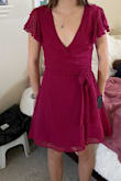 Cute style and fit. I like the soft open shoulders and soft hemline, elegant and classy, suitable for a fancy brunch, afternoon tea or nice dinner out. Wish the neckline was not as low and blunging. Wish the red color was a little brighter lighter red, it's a bit darker subdued red. It came in bright white also, which was super cute too. - Loree H.