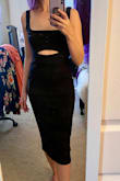 What a flattering dress!! Just buy this. It's so comfortable and stretchy and looks amazing on. So happy I bought this and it's not something I'd typically gravitate to. - Liz W.