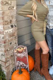 Super cute, surprised how short it was even on me. Kind of annoying how it always wants to fall down. Still liked it and perfect for thanksgiving! - Amber W.
