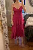 Love this dress! I'm usually between a small and medium and the only size left was a small so I went for it. A tiny bit tight but not uncomfortably so. The zipper is a little tricky especially when going over the seam at the waist so I just be careful with it. I think it'll look great once steamed and dressed up for the wedding I'm attending. - Brianna S.
